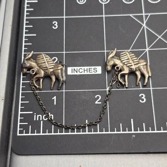 VTG Los Castillo Silver Donkey Brooch 3" Partial 2 Mule Pin Mexico - Picture 12 of 13